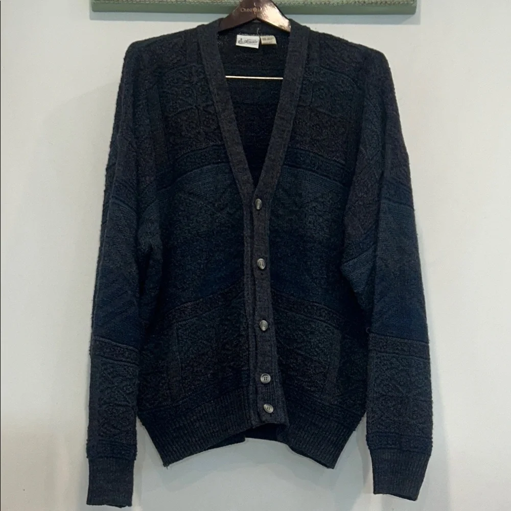 Vintage Maglificio Florence Gray Blue Slate Men's Wool Cardigan Sweater XL